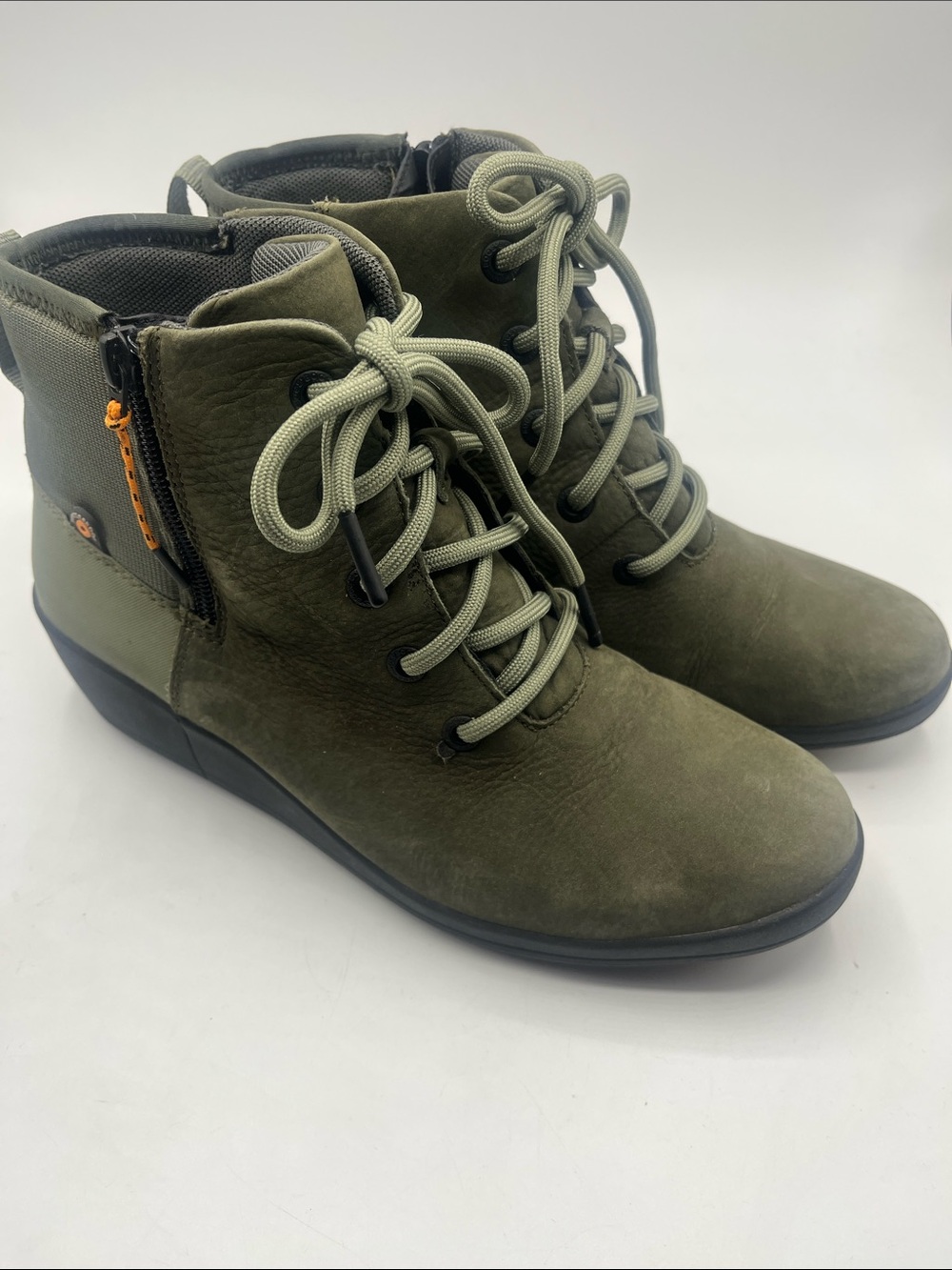 Bogs Bloom Waterproof Suede & Nylon Olive Lace-Up Ankle Boots